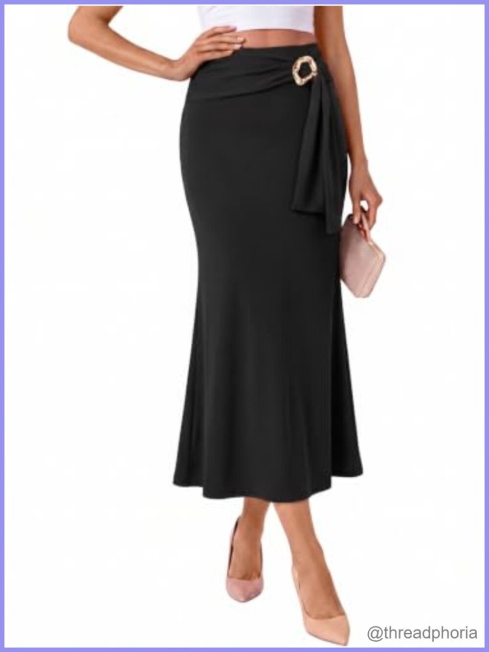 Womens Stretch Wrap High Waist Midi Skirt Business Casual Work